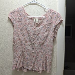 Floral Pink Button-Up Women's Top